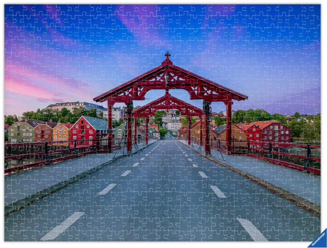 Beautiful summer sunset over Gamlebybro and Bakklandet Trondheim (Photo Puzzle) - AZIZ NASUTI ART GALLERY