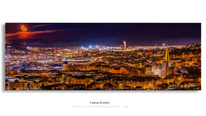 Panorama of Trondheim with Moonrise (Canvas)
