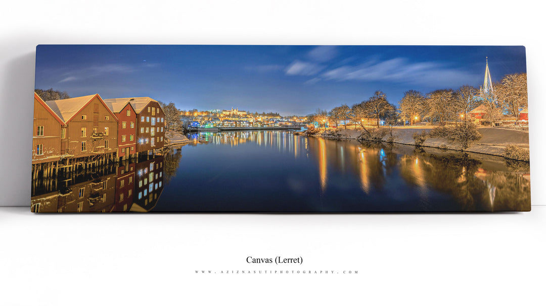 Trondheim winter night from gamlebybro towards the NTNU on Canvas (3 sizes)