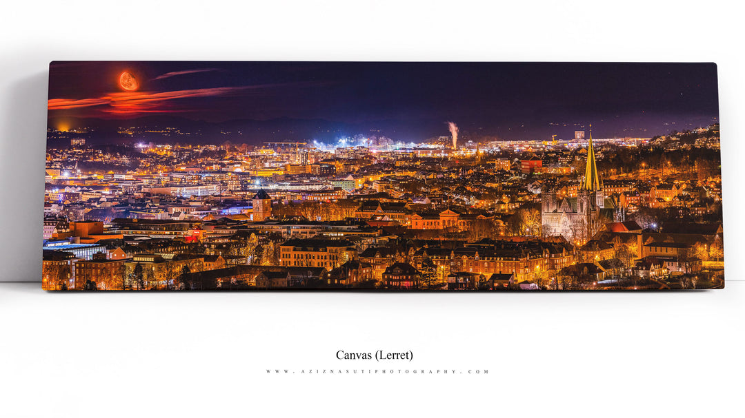 Panorama of Trondheim with Moonrise (Canvas)