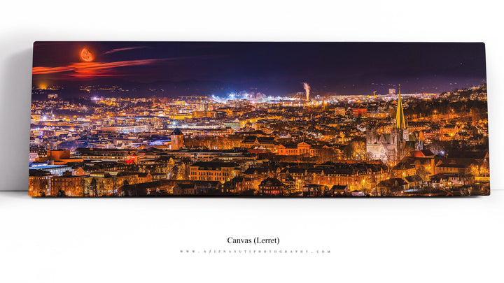 Panorama of Trondheim with Moonrise (Canvas)