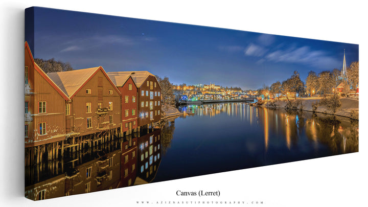Trondheim winter night from gamlebybro towards the NTNU on Canvas (3 sizes)