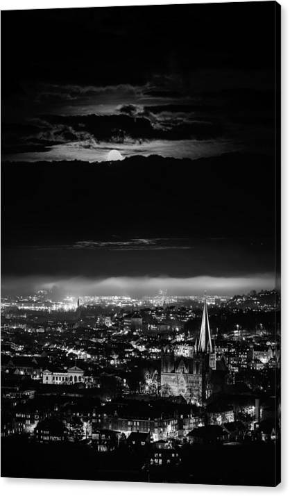 Moon Over Trondheim In A Misty Mood - AZIZ NASUTI ART GALLERY