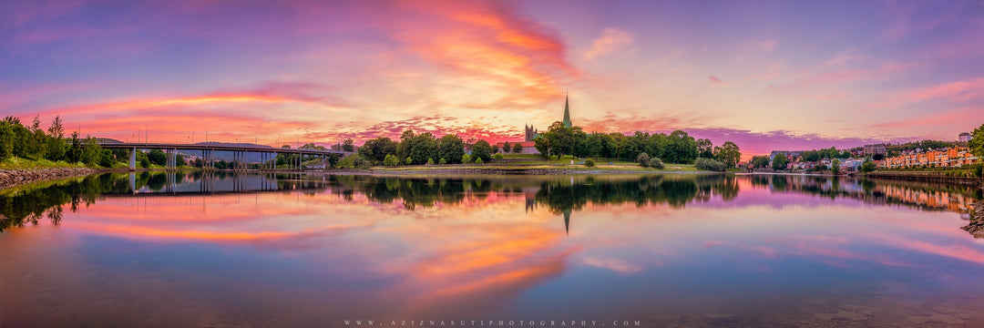 Fantastisk panorama over Nidelva, Nidarosdomen og Elgeseter bru (lerret)
