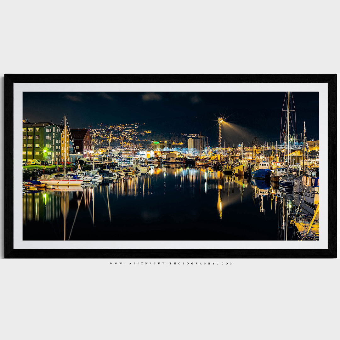 The beautiful night Panorama over Trondheim's Canal