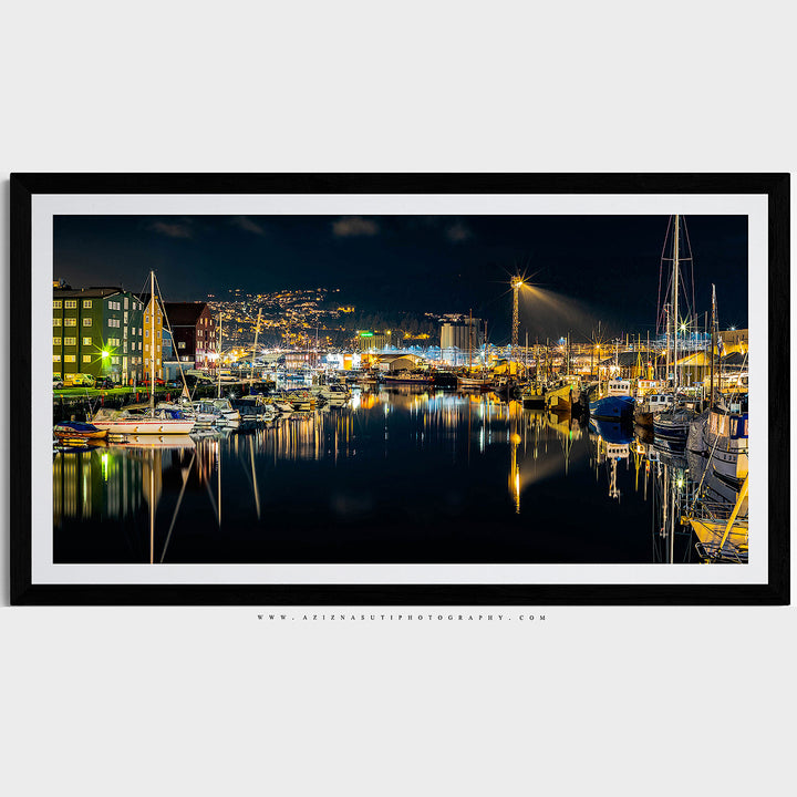 The beautiful night Panorama over Trondheim's Canal