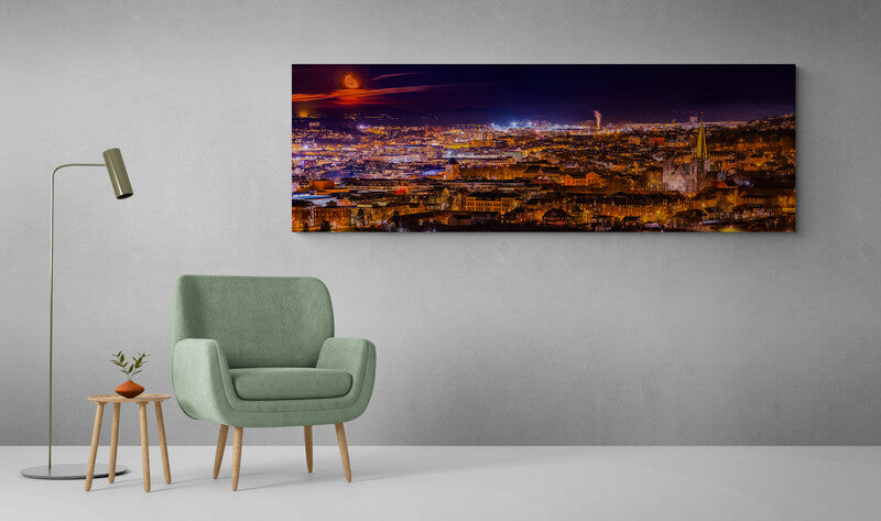 Panorama of Trondheim with Moonrise (Canvas)