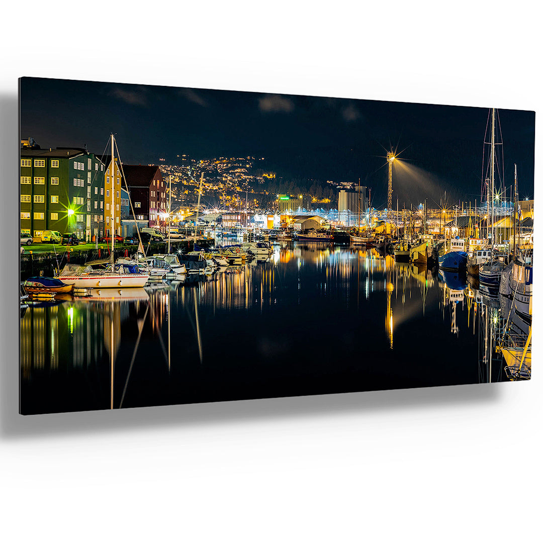 The beautiful night Panorama over Trondheim's Canal