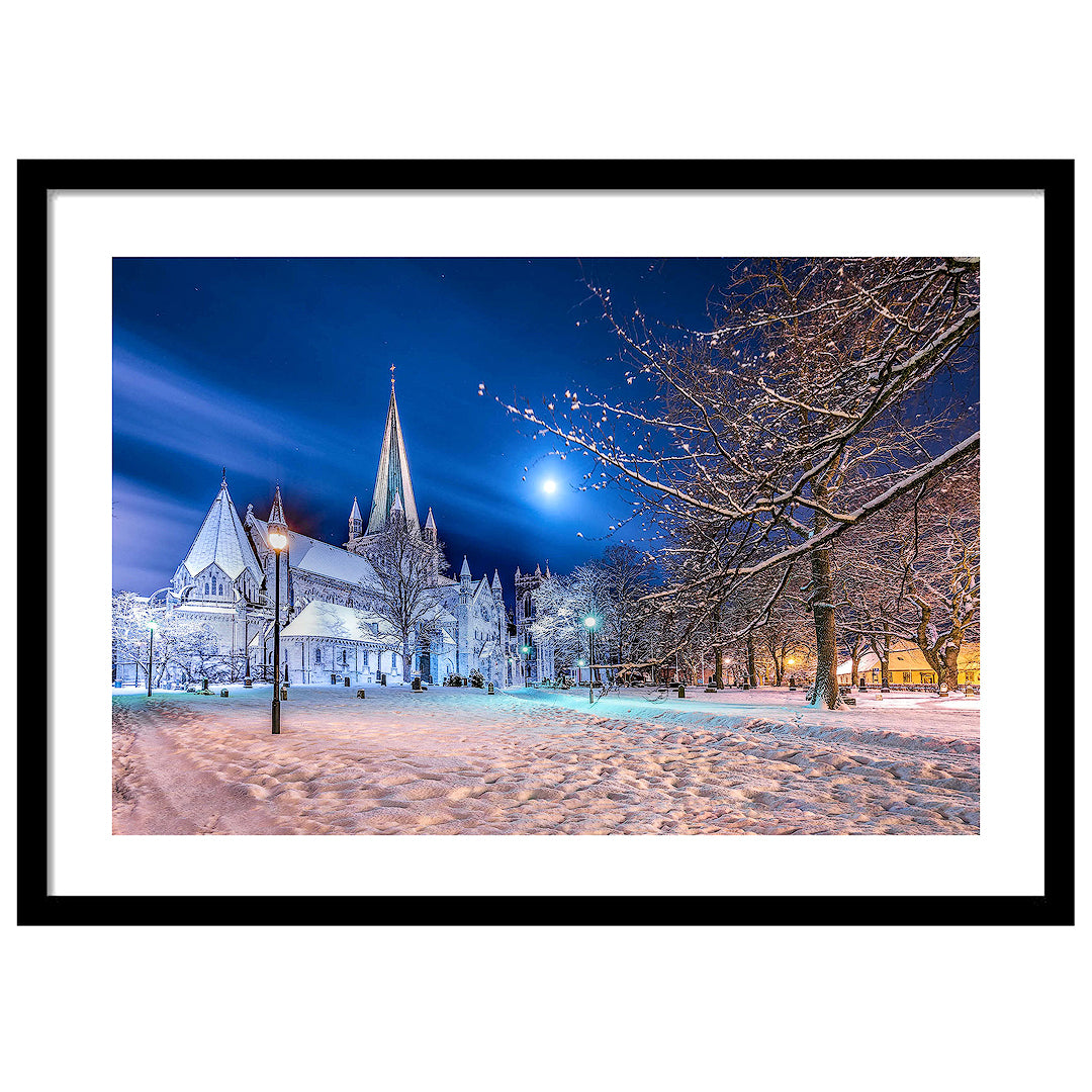 Nidarosdomen and Moon in a Beautiful Winter Mood - AZIZ NASUTI ART GALLERY