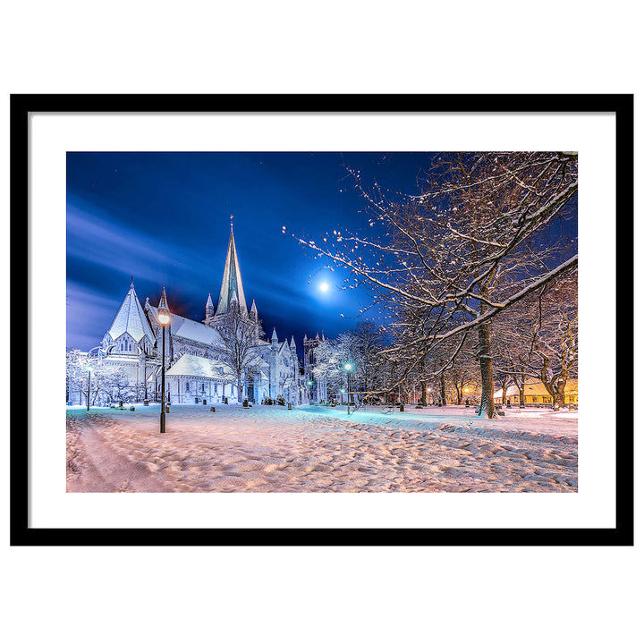 Nidarosdomen and Moon in a Beautiful Winter Mood - AZIZ NASUTI ART GALLERY