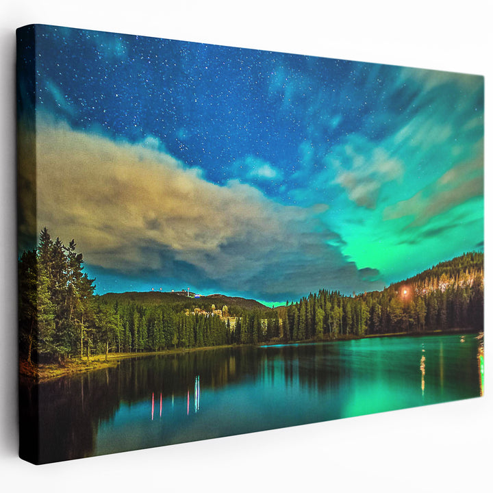 Northern Light eller Nordlys over Baklidammen i Trondheim (Canvas)