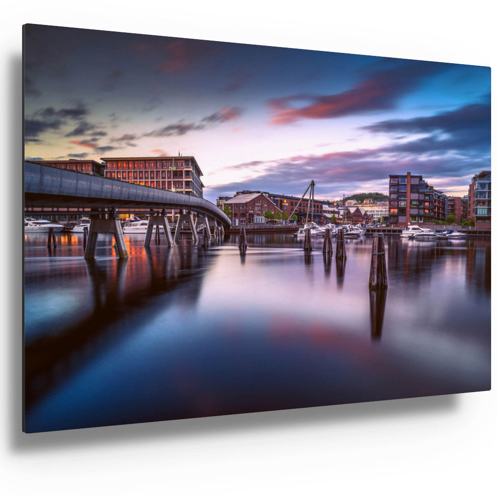 A Midnight Sunset Over Solsiden And Verftsbrua Blomsterbrua - AZIZ NASUTI ART GALLERY