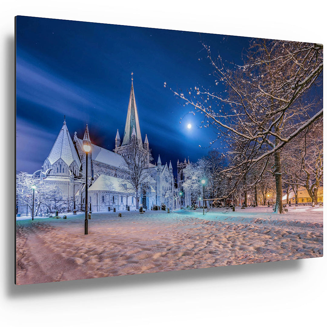 Nidarosdomen and Moon in a Beautiful Winter Mood - AZIZ NASUTI ART GALLERY