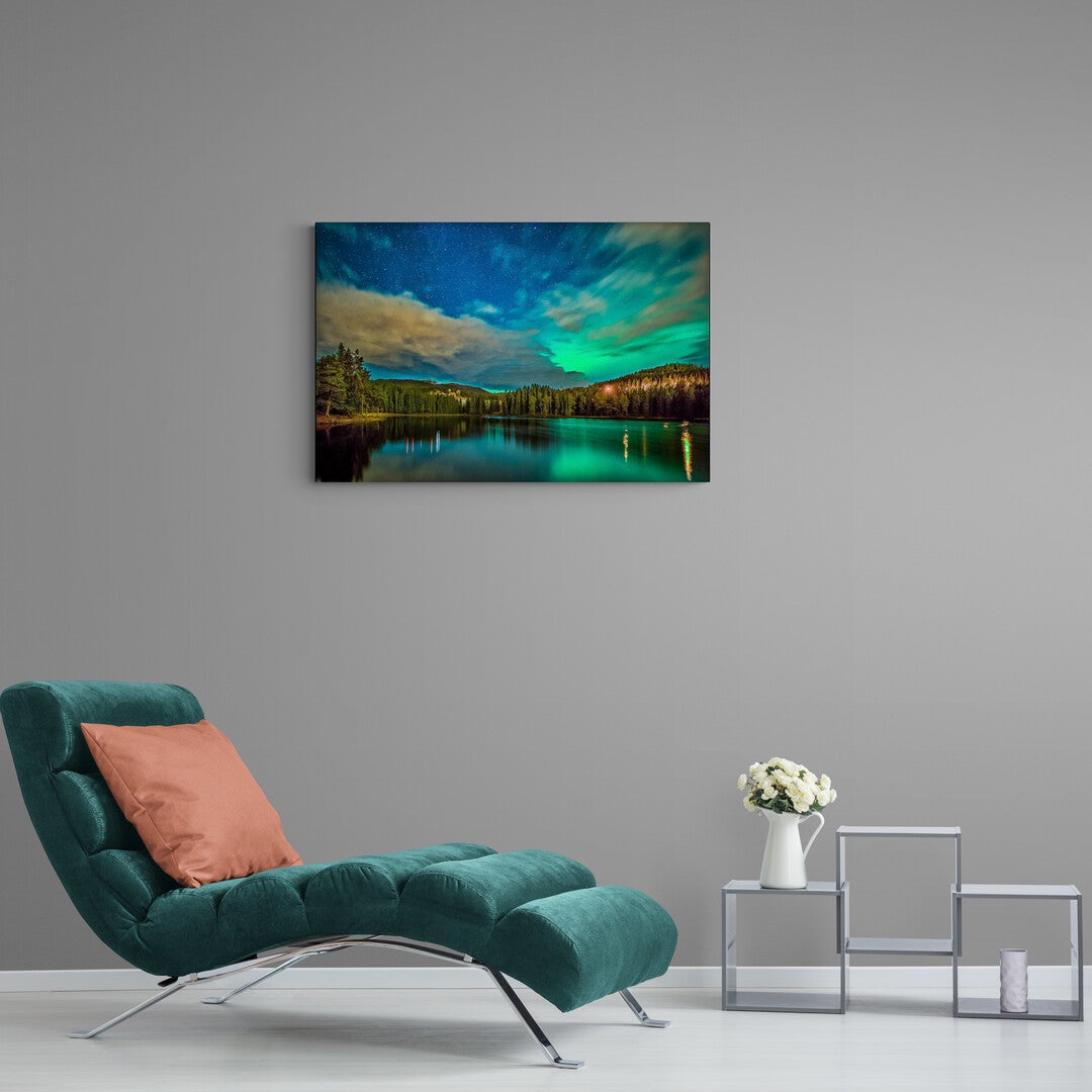 Northern Light eller Nordlys over Baklidammen i Trondheim (Canvas)