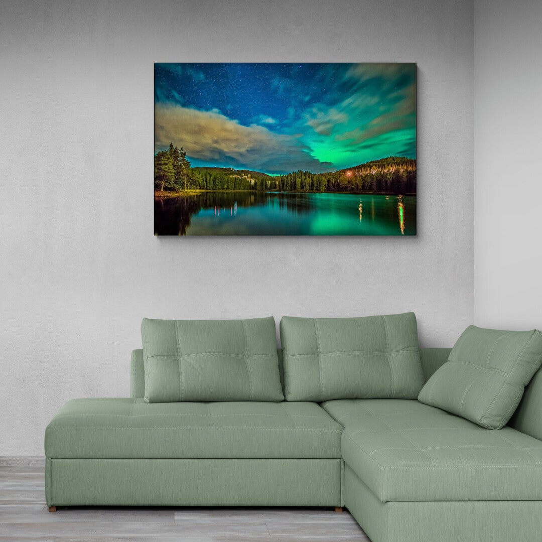 Northern Light eller Nordlys over Baklidammen i Trondheim (Canvas)