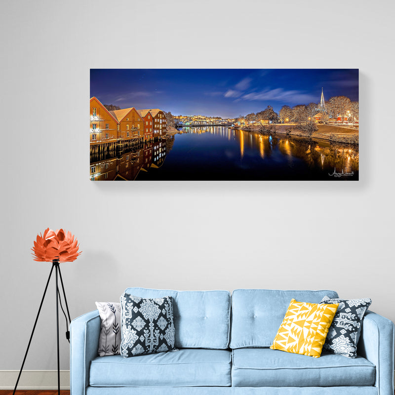 Trondheim winter night from gamlebybro towards the NTNU on Canvas (3 sizes)
