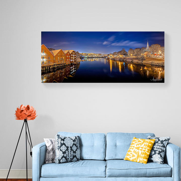 Trondheim winter night from gamlebybro towards the NTNU on Canvas (3 sizes)