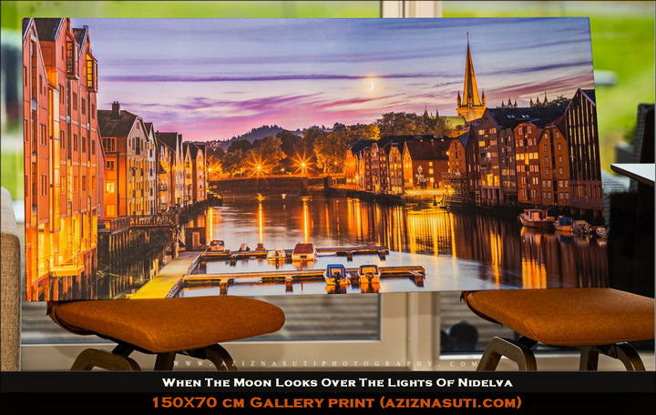 When the Moon Looks at The lights of Nidelva on Gallery Print (3 sizes) - AZIZ NASUTI ART GALLERY