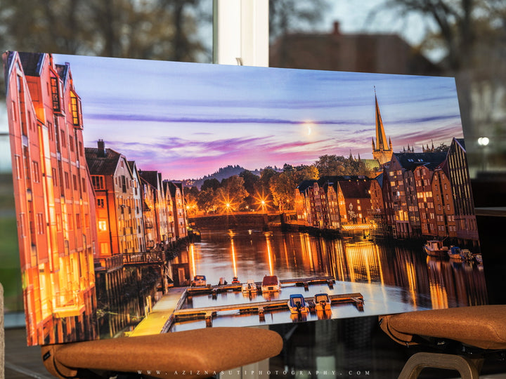 When the Moon Looks at The lights of Nidelva on Gallery Print (3 sizes) - AZIZ NASUTI ART GALLERY