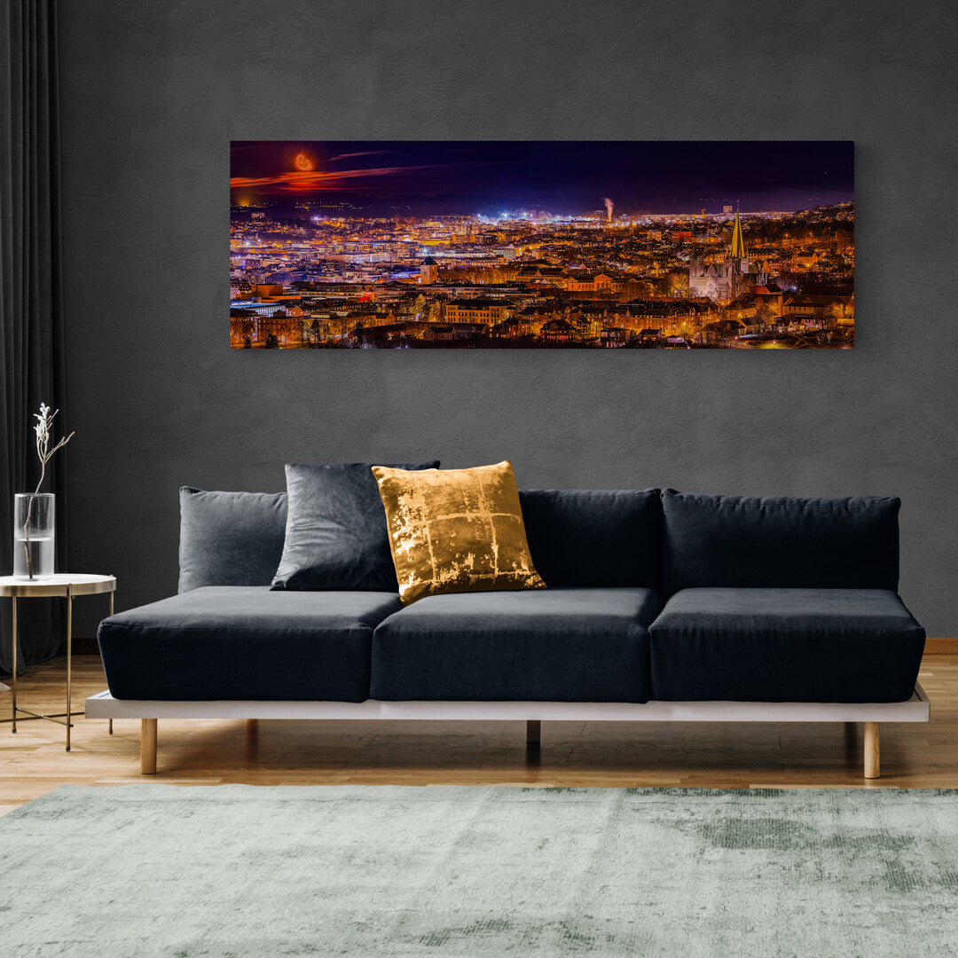 Panorama of Trondheim with Moonrise (Canvas)