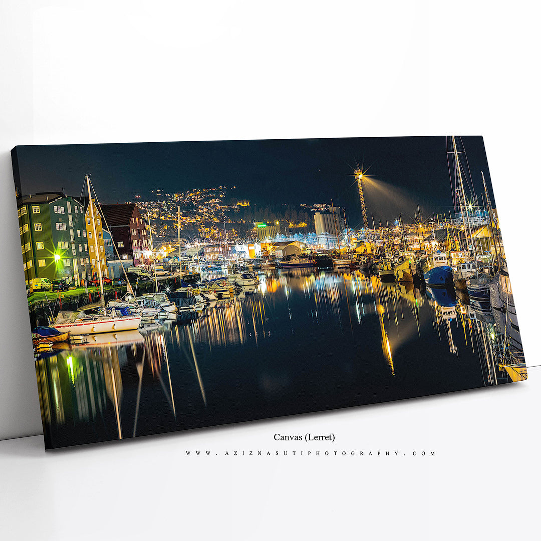 The beautiful night Panorama over Trondheim's Canal