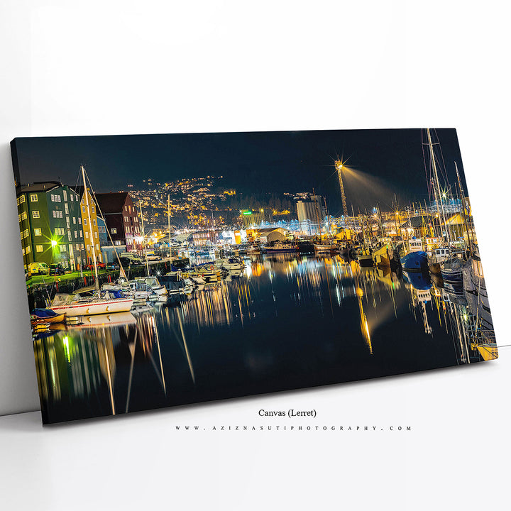 The beautiful night Panorama over Trondheim's Canal