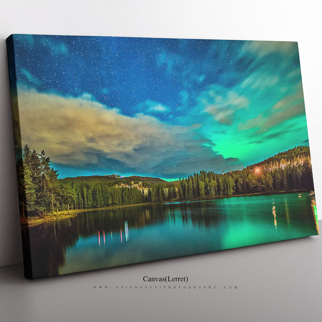 Northern Light eller Nordlys over Baklidammen i Trondheim (Canvas)