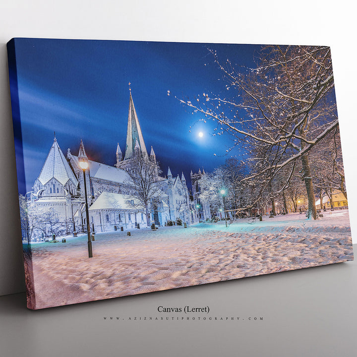Nidarosdomen and Moon in a Beautiful Winter Mood - AZIZ NASUTI ART GALLERY