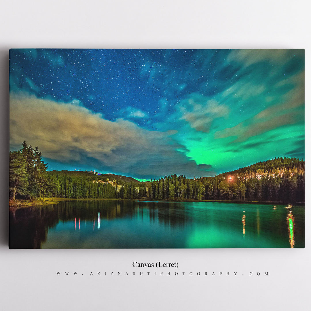 Northern Light eller Nordlys over Baklidammen i Trondheim (Canvas)