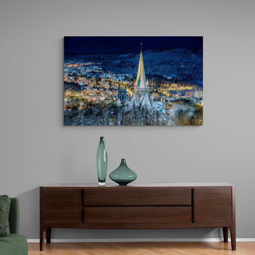 The beautiful Nidarosdomen in the winter time on Canvas (Lerret)