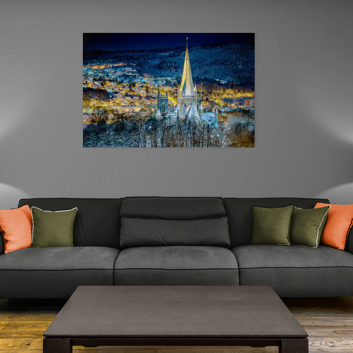 The beautiful Nidarosdomen in the winter time on Canvas (Lerret)