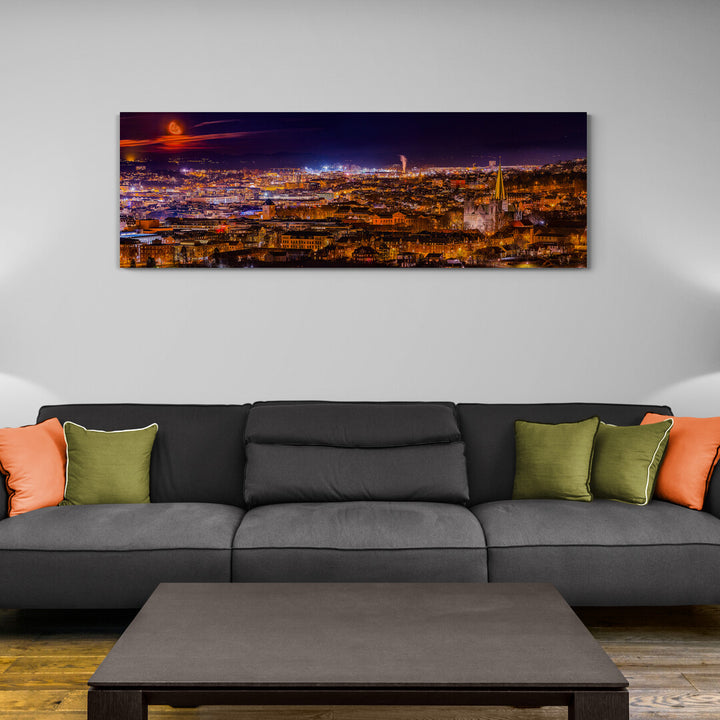 Panorama of Trondheim with Moonrise (Canvas)
