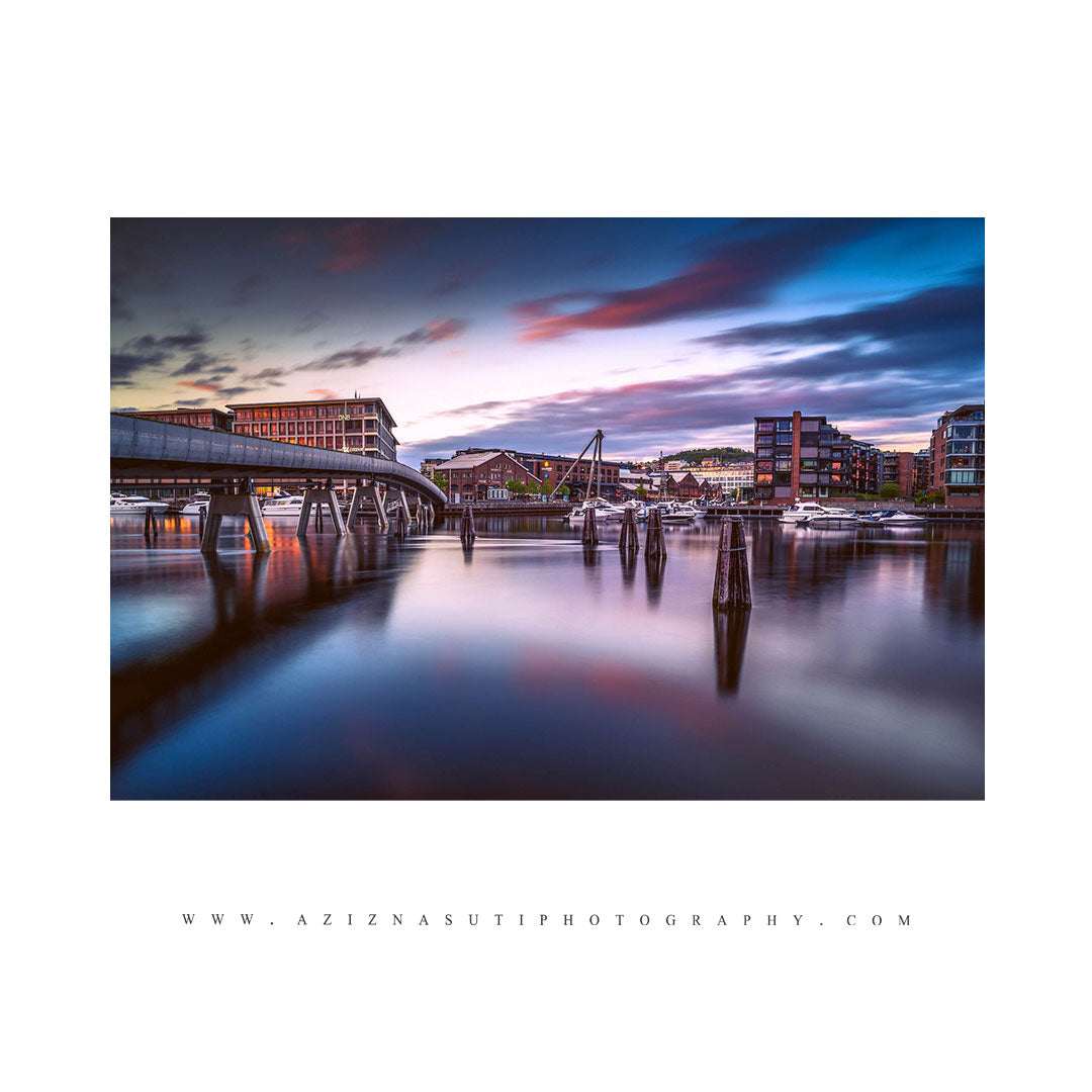 A Midnight Sunset Over Solsiden And Verftsbrua Blomsterbrua - AZIZ NASUTI ART GALLERY