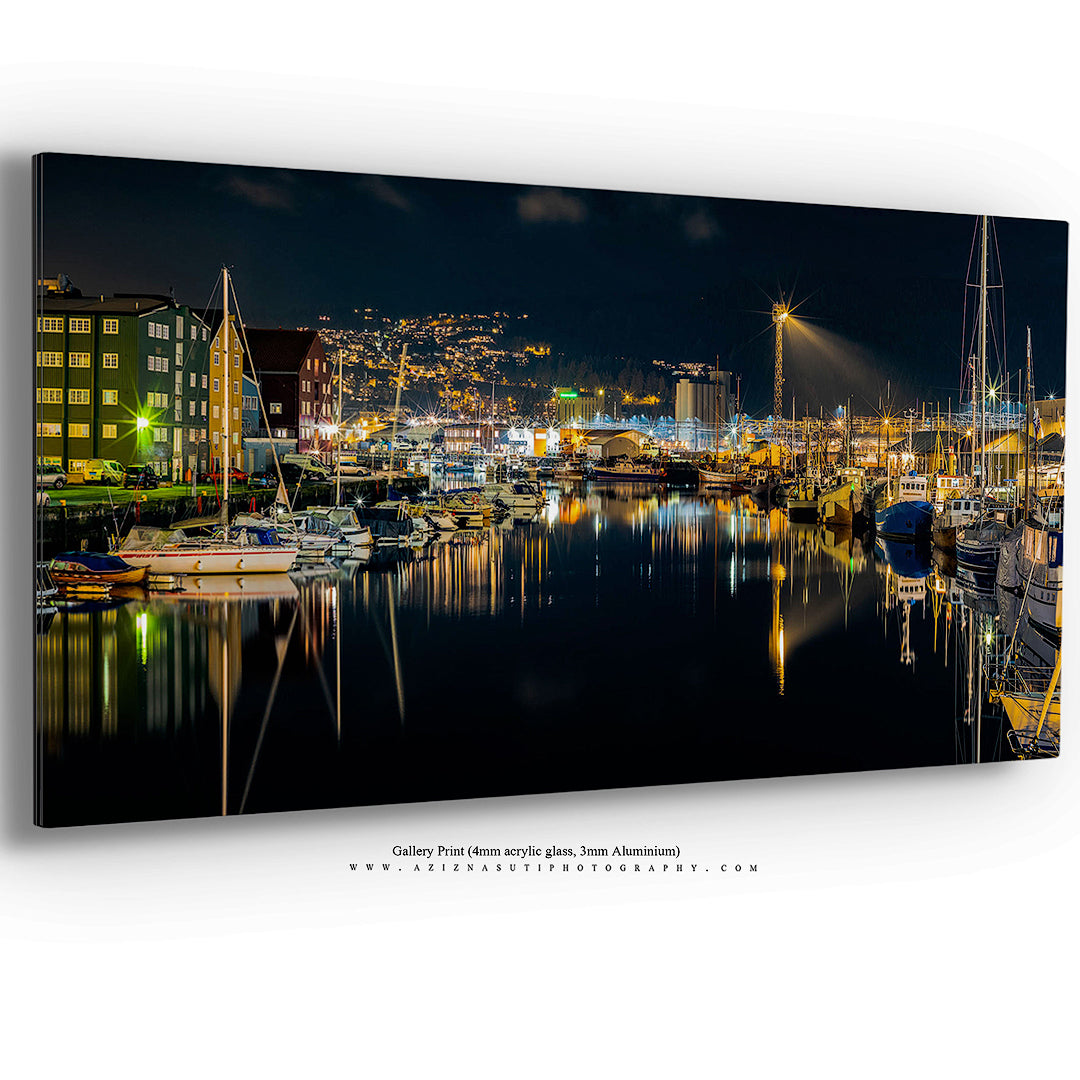 The beautiful night Panorama over Trondheim's Canal