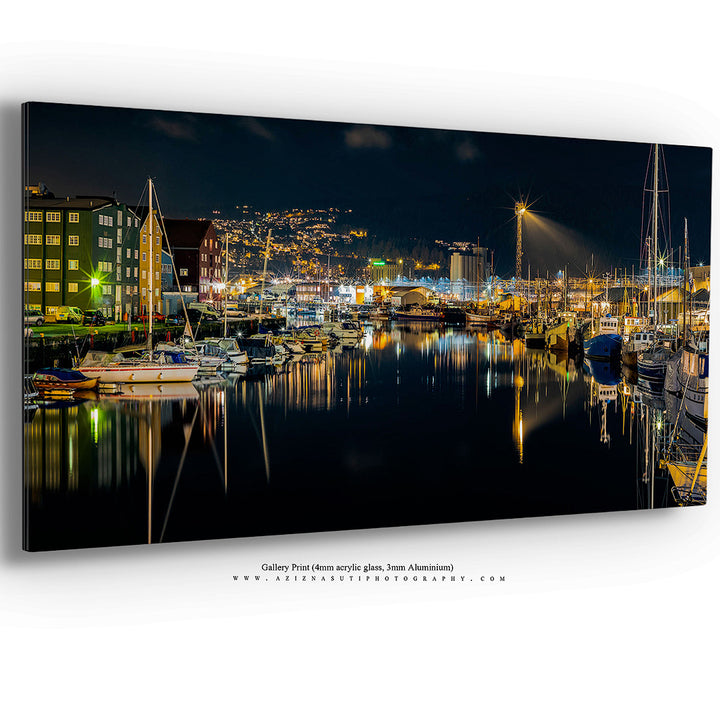 The beautiful night Panorama over Trondheim's Canal