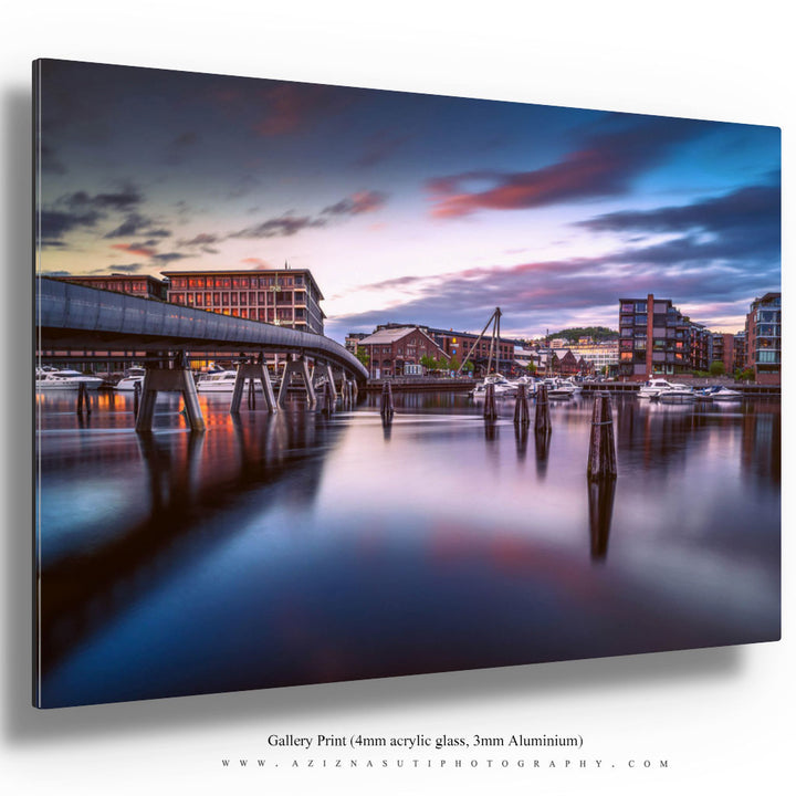 A Midnight Sunset Over Solsiden And Verftsbrua Blomsterbrua - AZIZ NASUTI ART GALLERY