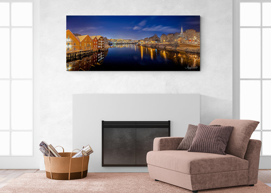 Trondheim winter night from gamlebybro towards the NTNU on Canvas (3 sizes)