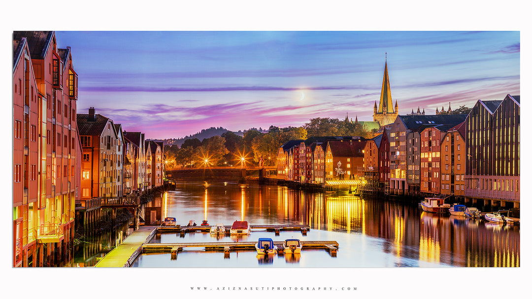 When the Moon Looks at The lights of Nidelva on Gallery Print (3 sizes) - AZIZ NASUTI ART GALLERY