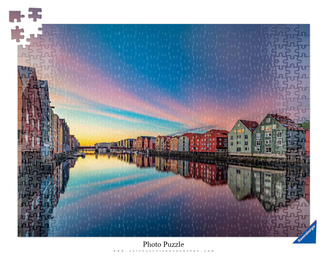 Trondheim midnattsolnedgang om sommeren (fotopuslespill)