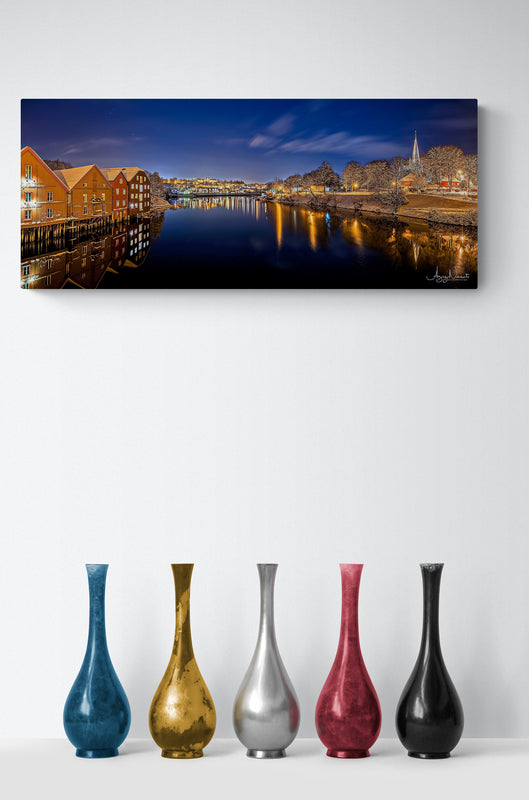 Trondheim winter night from gamlebybro towards the NTNU on Canvas (3 sizes)