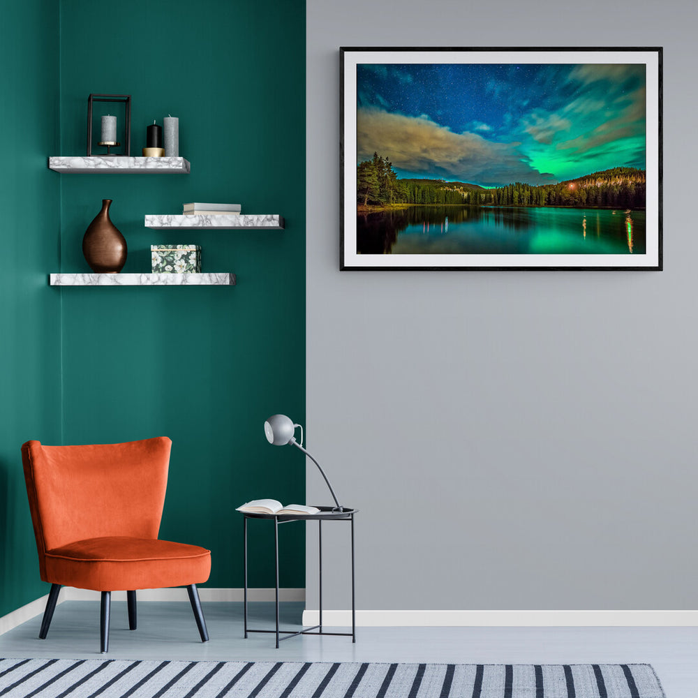 Northern Light or Nordlys over Baklidammen in Trondheim - AZIZ NASUTI ART GALLERY