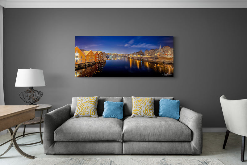 Trondheim winter night from gamlebybro towards the NTNU on Canvas (3 sizes)
