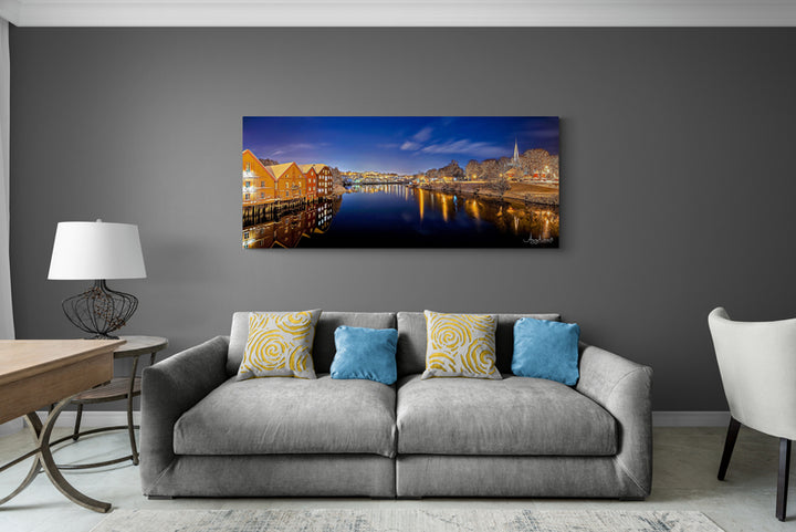 Trondheim winter night from gamlebybro towards the NTNU on Canvas (3 sizes)