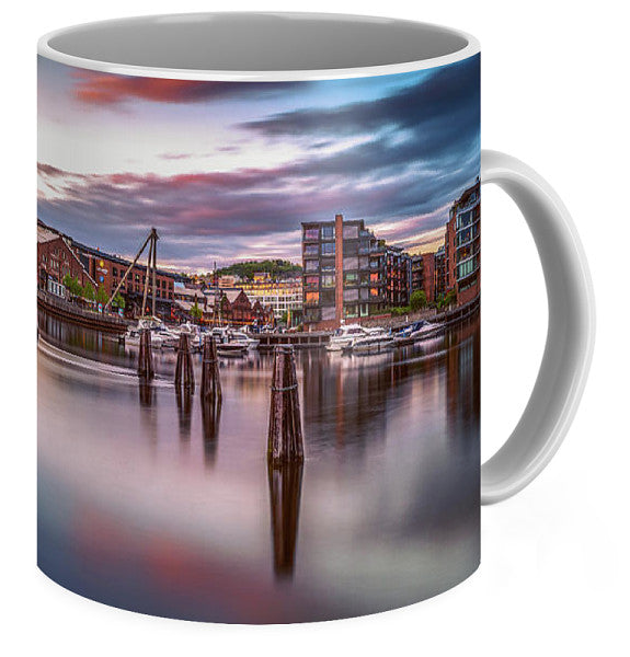 A Midnight Sunset Over Solsiden And Verftsbrua  (Coffee Mug) - AZIZ NASUTI ART GALLERY