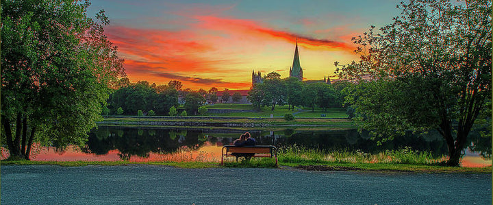 Romantic Midnight Sunset Over Nidelva, Nidarosdomen Trondheim(Coffee Mug) - AZIZ NASUTI ART GALLERY