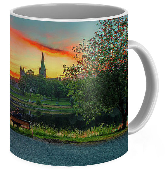 Romantic Midnight Sunset Over Nidelva, Nidarosdomen Trondheim(Coffee Mug) - AZIZ NASUTI ART GALLERY