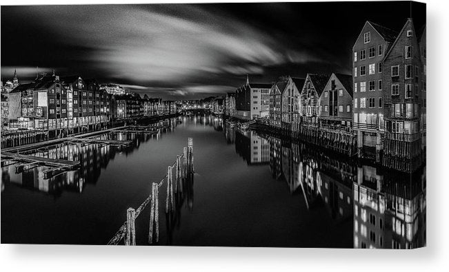 Trondheim Night From Bakke Bru in Black and white - AZIZ NASUTI ART GALLERY