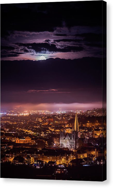 Moon Over Trondheim In A Misty Mood - AZIZ NASUTI ART GALLERY