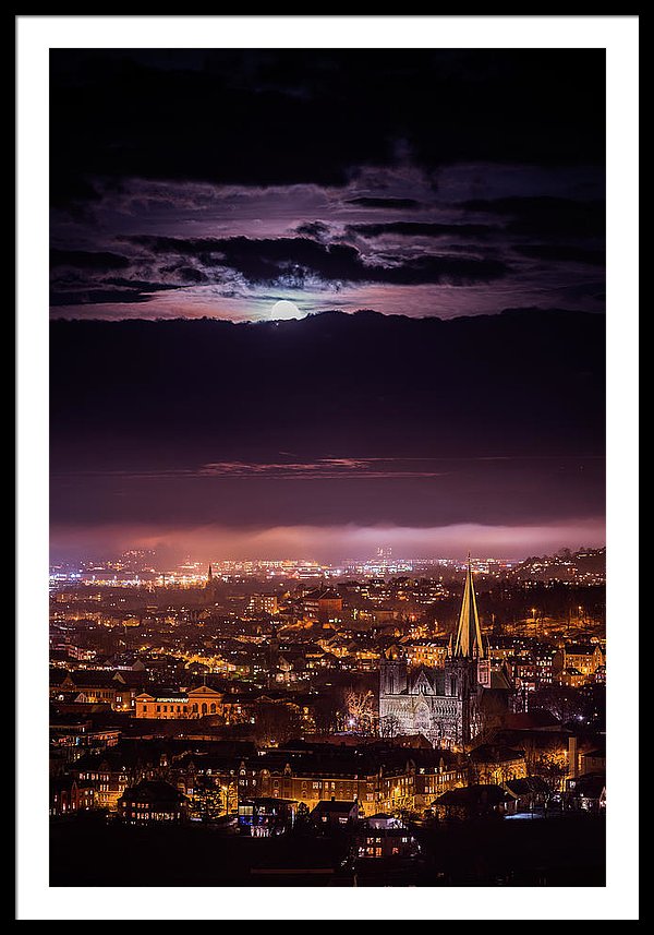 Moon Over Trondheim In A Misty Mood - AZIZ NASUTI ART GALLERY