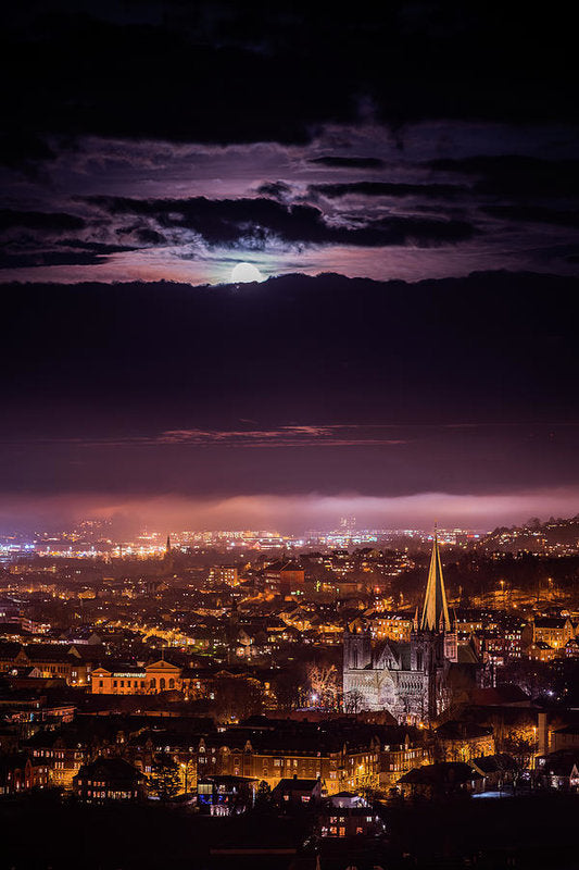 Moon Over Trondheim In A Misty Mood - AZIZ NASUTI ART GALLERY